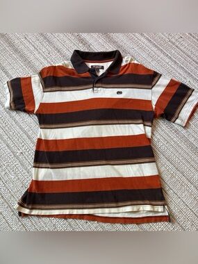 Ecko Unltd Vintage Striped Polo Shirt Size M Orange Brown White Y2k Streetwear